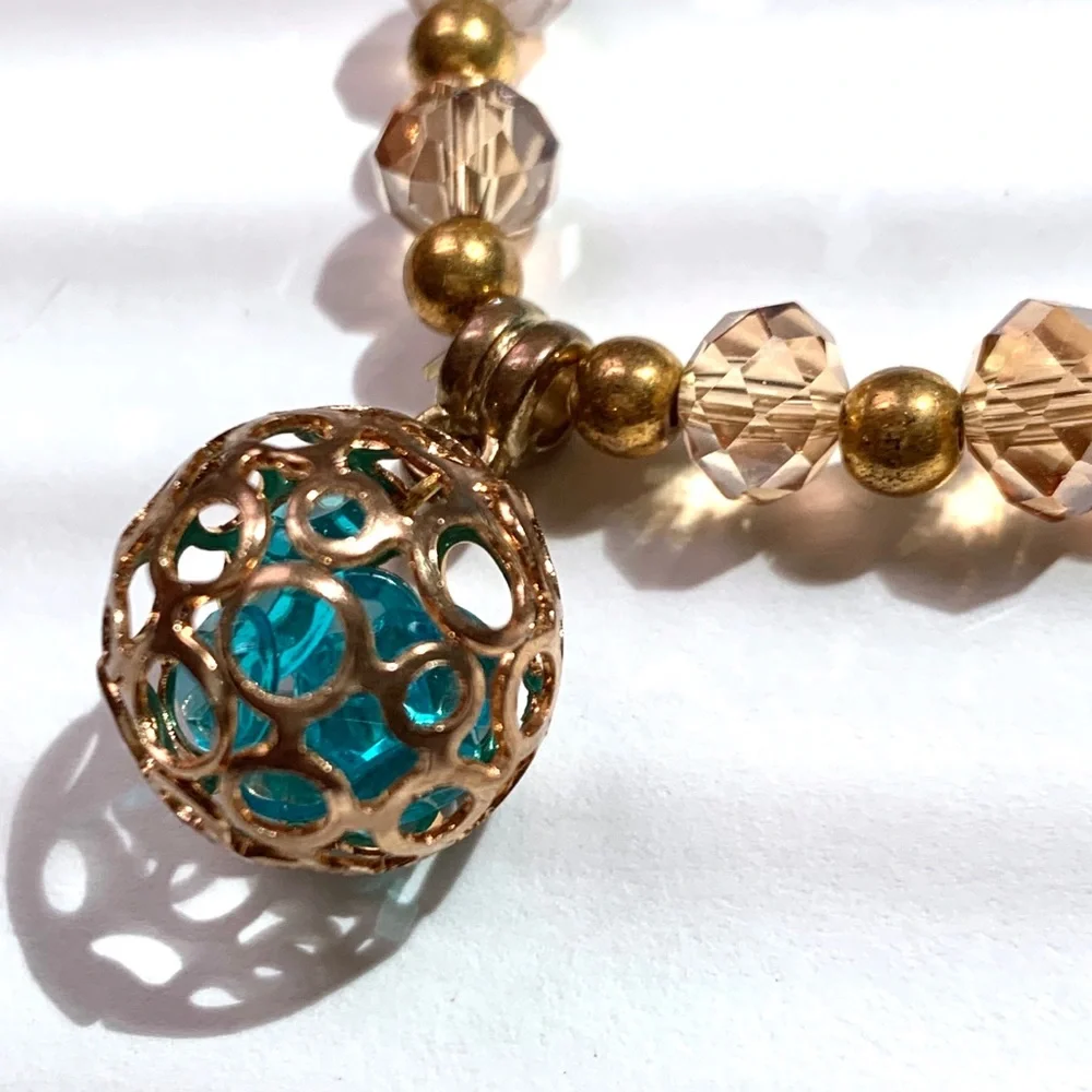 Caged Crystals Stretch Gold Tone Bracelet - Picture 3 of 5